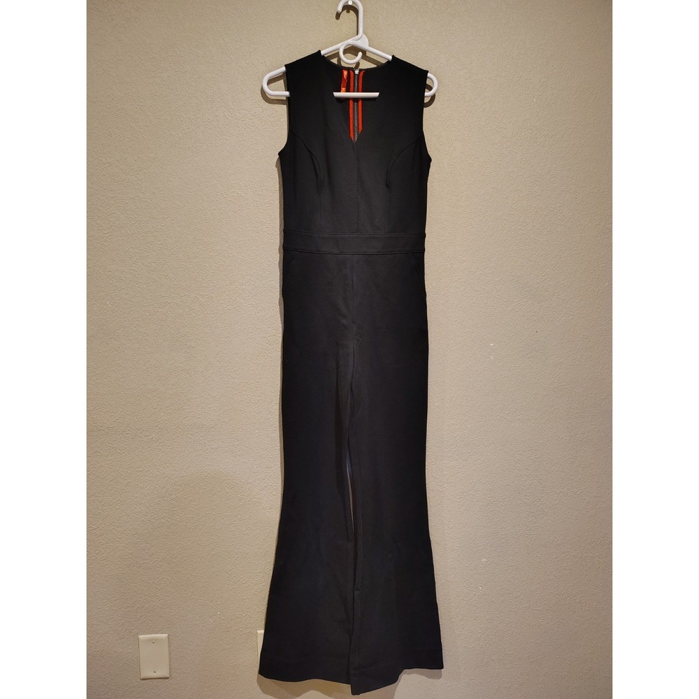 Spanx Perfect Sleeveless Jumpsuit Size S Tall Long Black Flare Leg Ponte Stretch